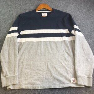 Abercrombie Fitch Muscle Shirt Men Large Gray Navy Striped Long Sleeve Muscle